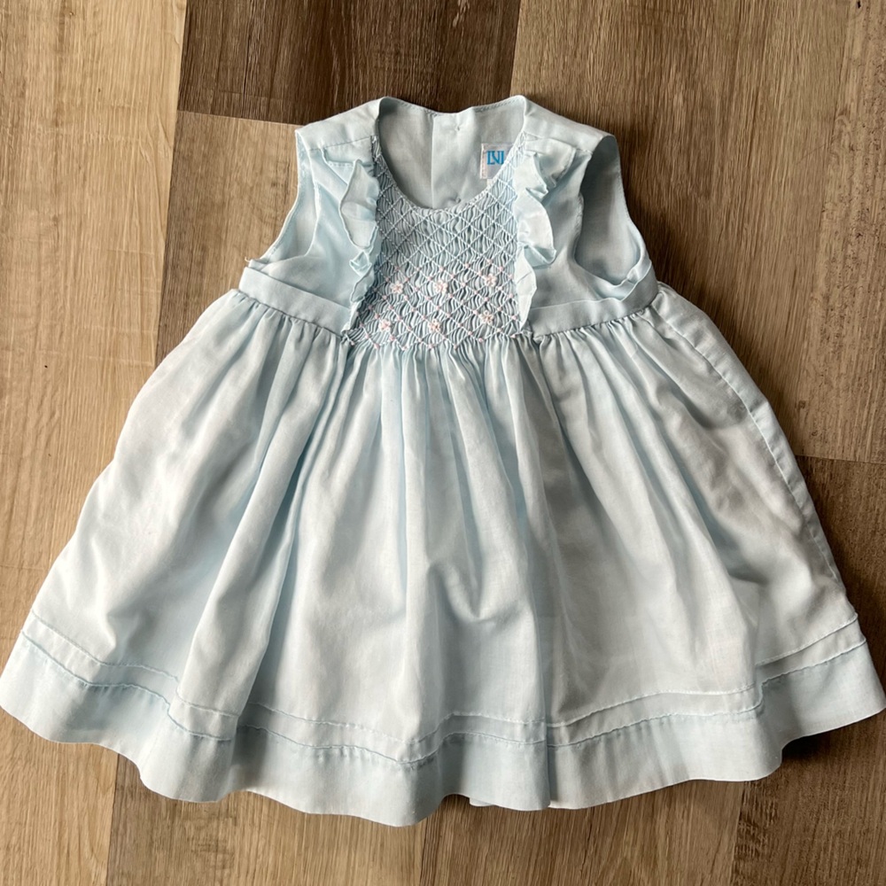 Luli & Me Smocked Floral Bow Dress Blue size 6M